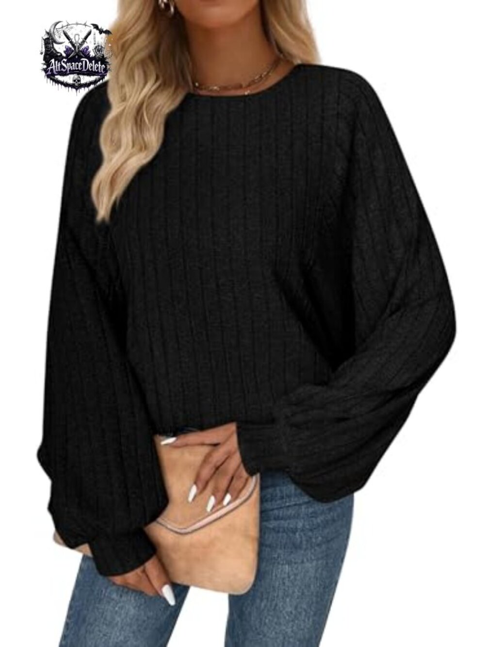 Womens Lantern Sleeve Tunic Sweater Loose Fit Knit Fall Winter Layering Top